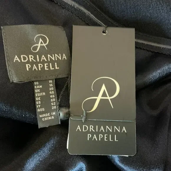 Adrianna Papell One Shoulder Long Column Evening Gown Navy Blue Size 16 Dress - Picture 10 of 12